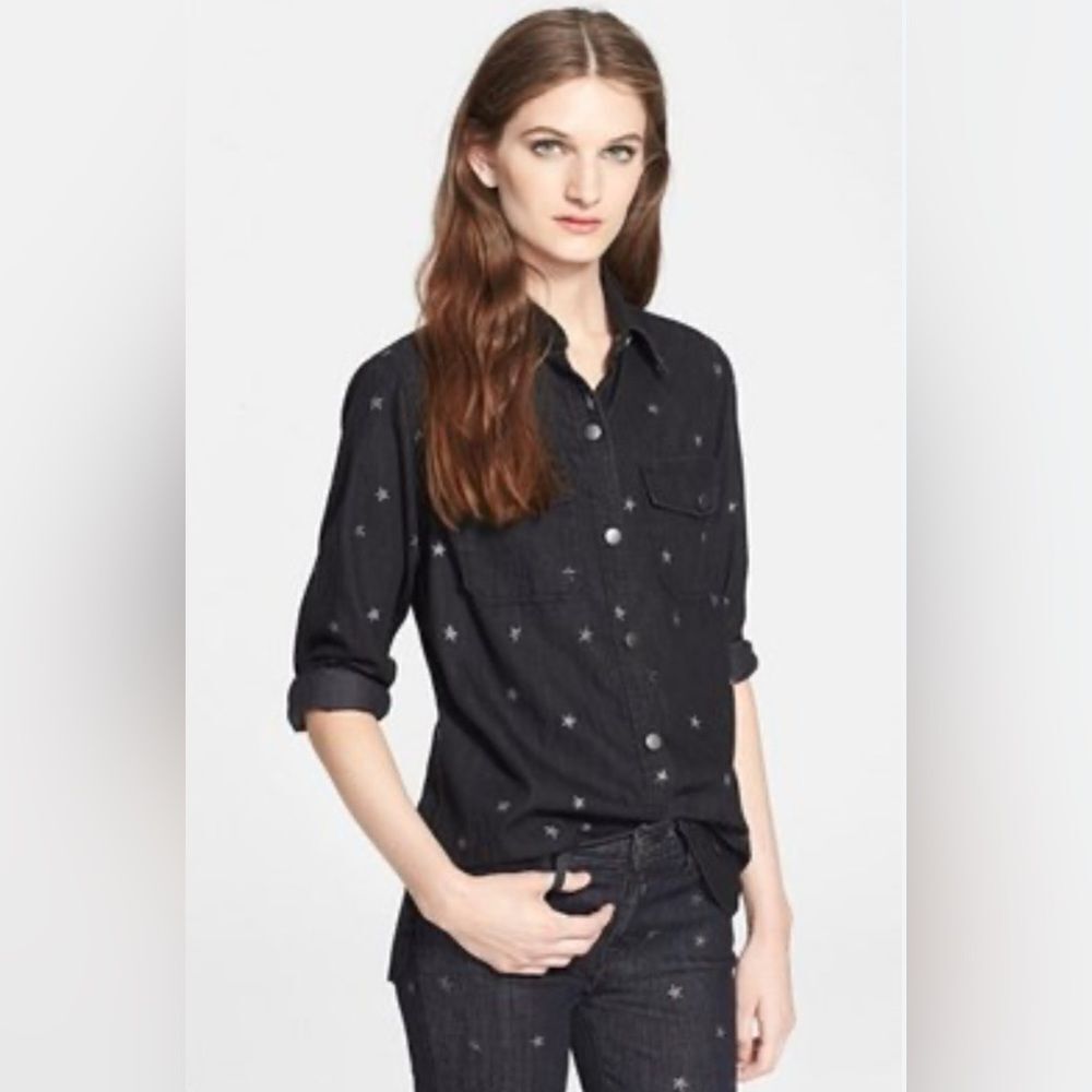 Current Elliott Anthropologie The Perfect Dark wash Denim Boyfriend Shirt. 2